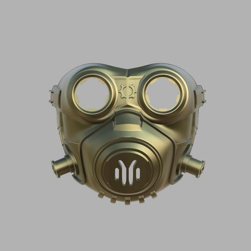 Gold gas mask on a gray background