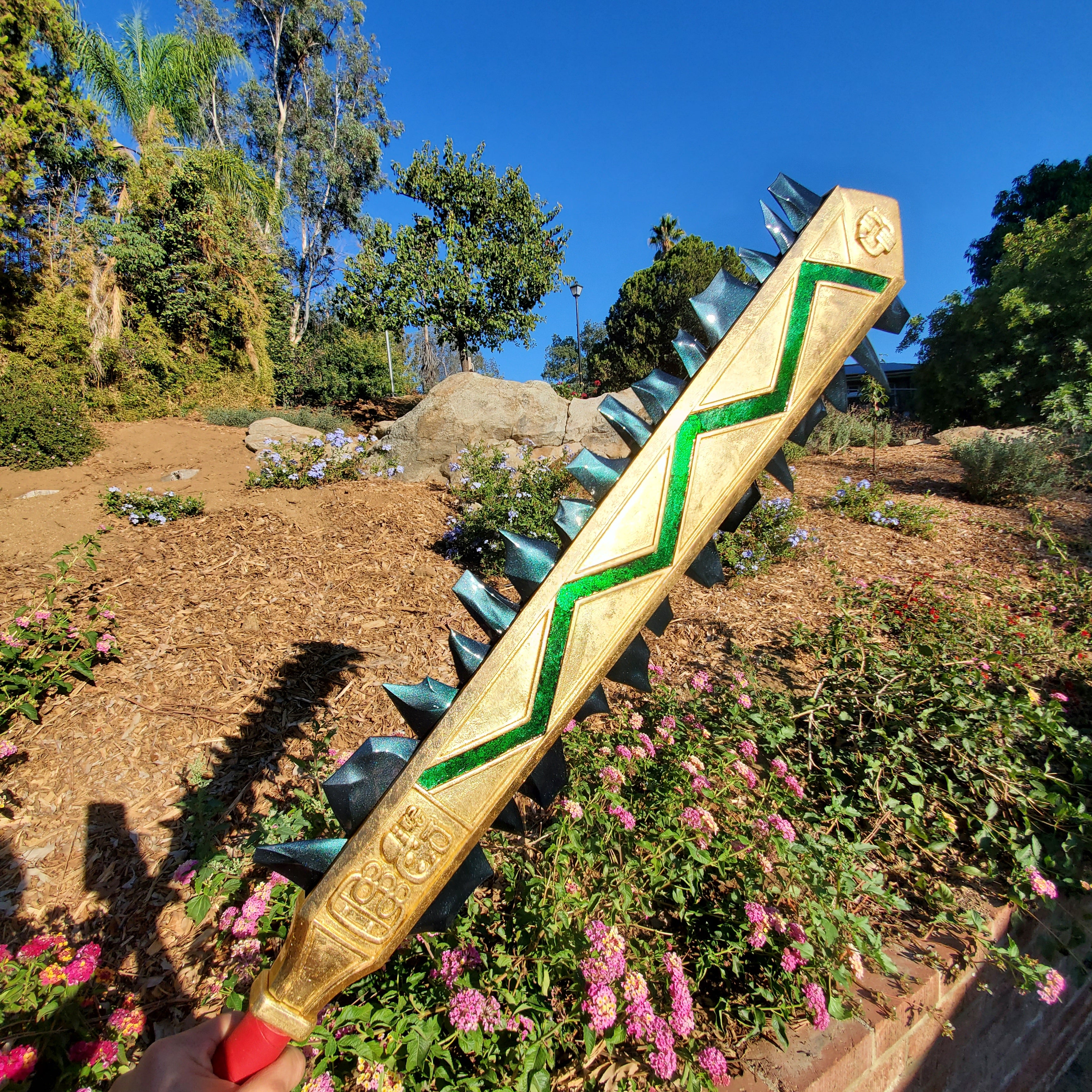 Handmade Aztec sword and shield with gold leaf finish