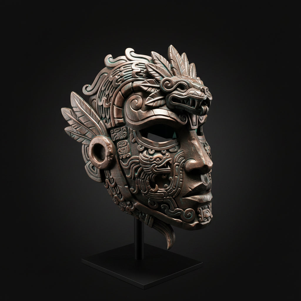 Decorative metal object with intricate designs on a textured surface