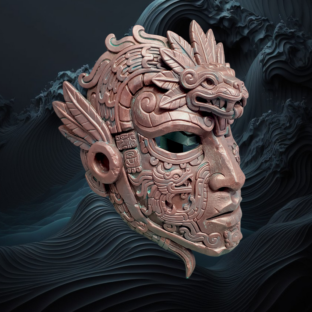 Decorative mask with intricate designs on a dark background