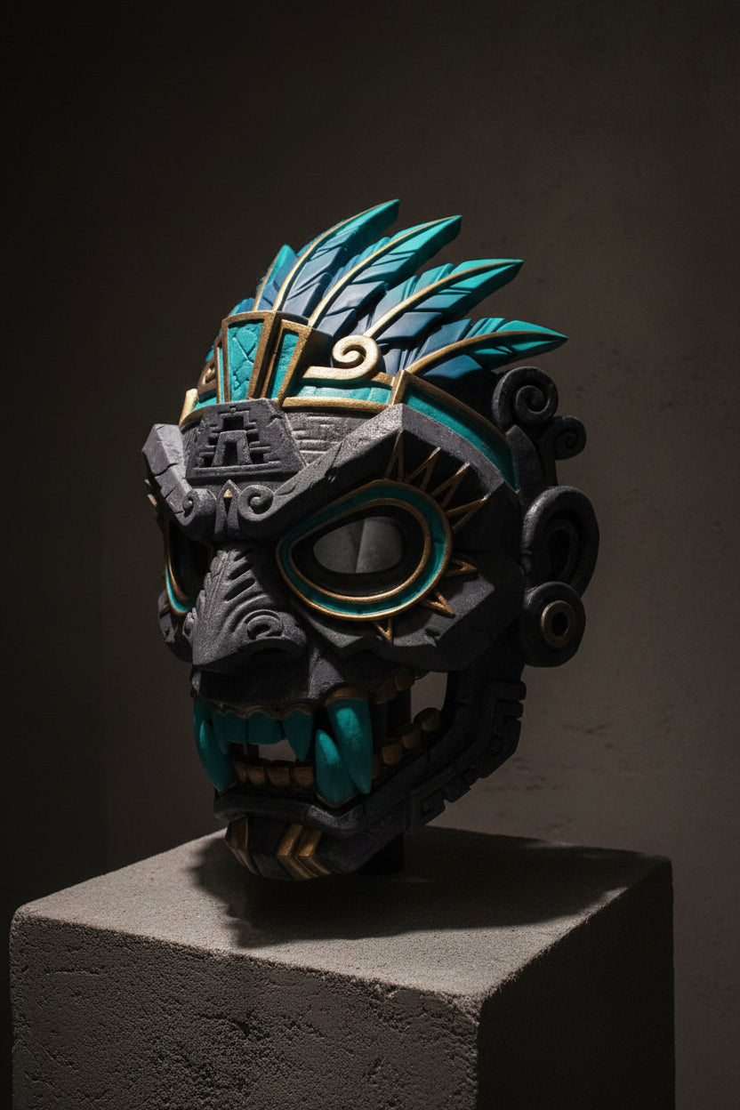 Aztec Mask Tlaloc God of Rain - Hand painted