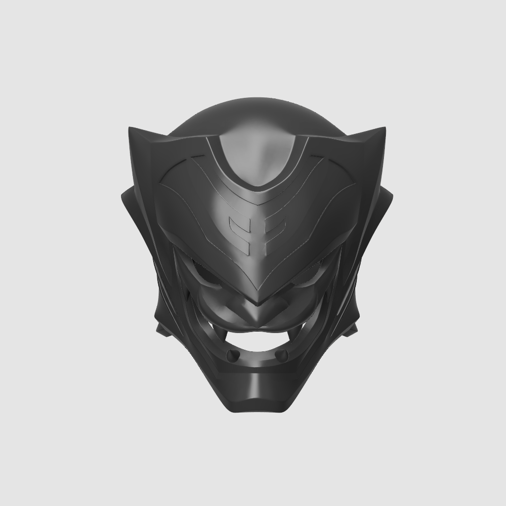 Black mask with a geometric design on a light gray background