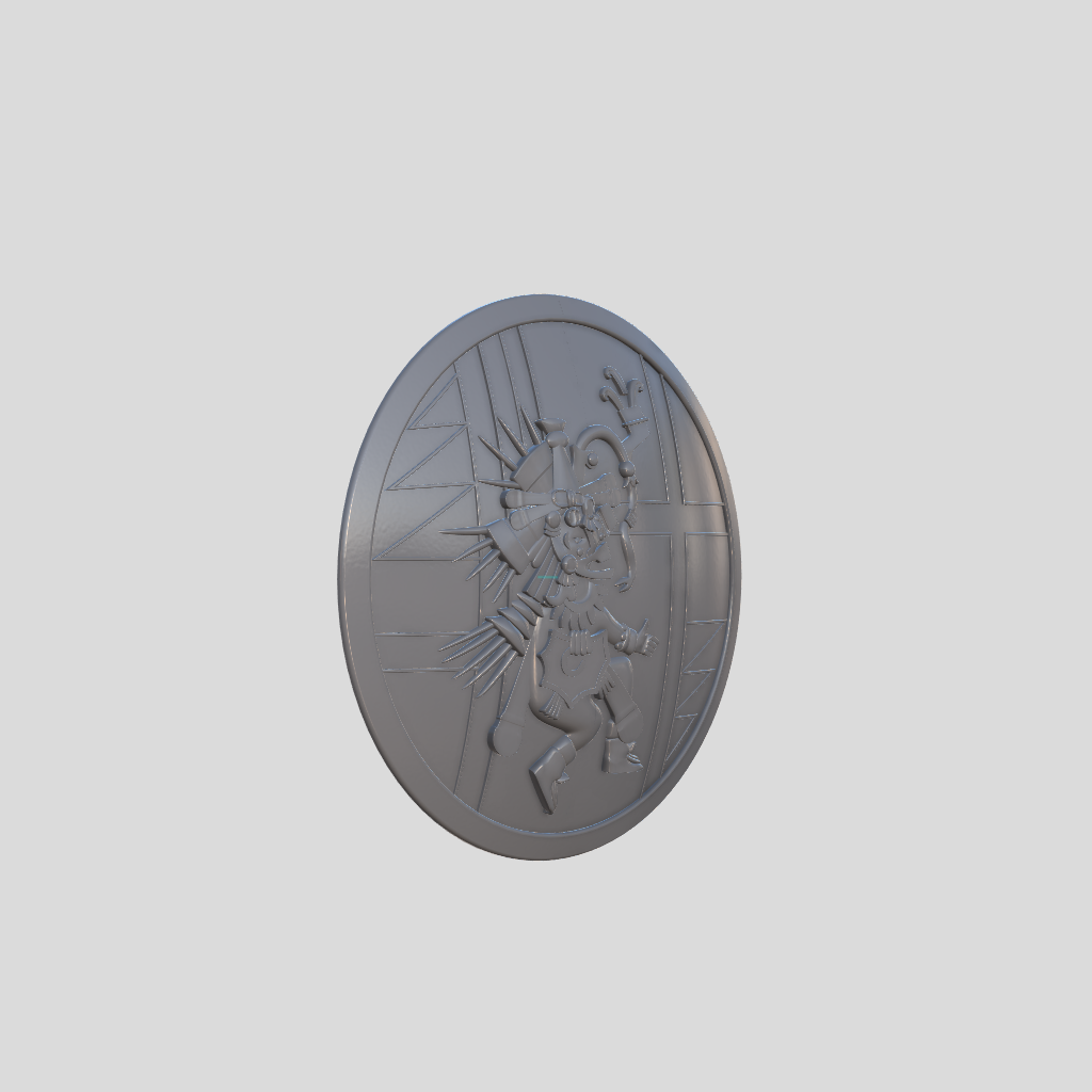 A gray oval wall plaque featuring a raised relief of a crowned lion rampant with a sword, shown against a solid light gray background.