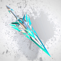 Decorative sword with blue and silver design on a textured gray background