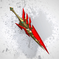 Red and gold fantasy sword on a textured gray background