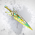 Futuristic sword with yellow and blue design on a gray textured background