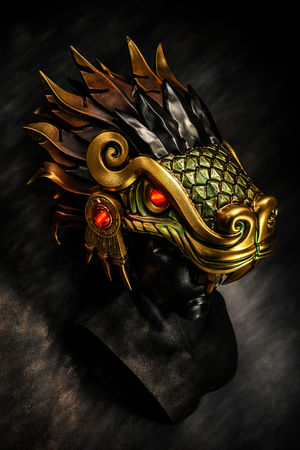 Quetzalcoatl Feathered Serpent headdress – Hand‑painted Wearable Art