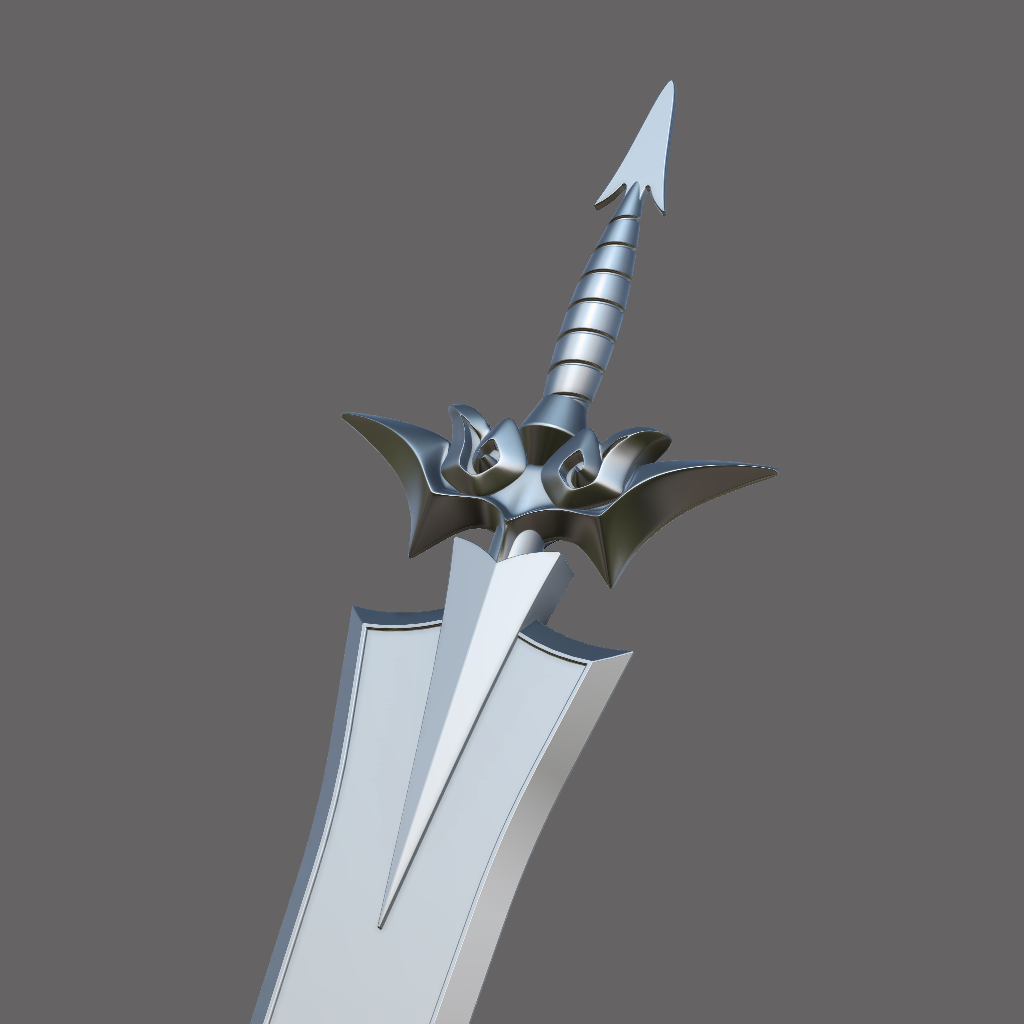 Decorative sword with a detailed hilt on a gray background