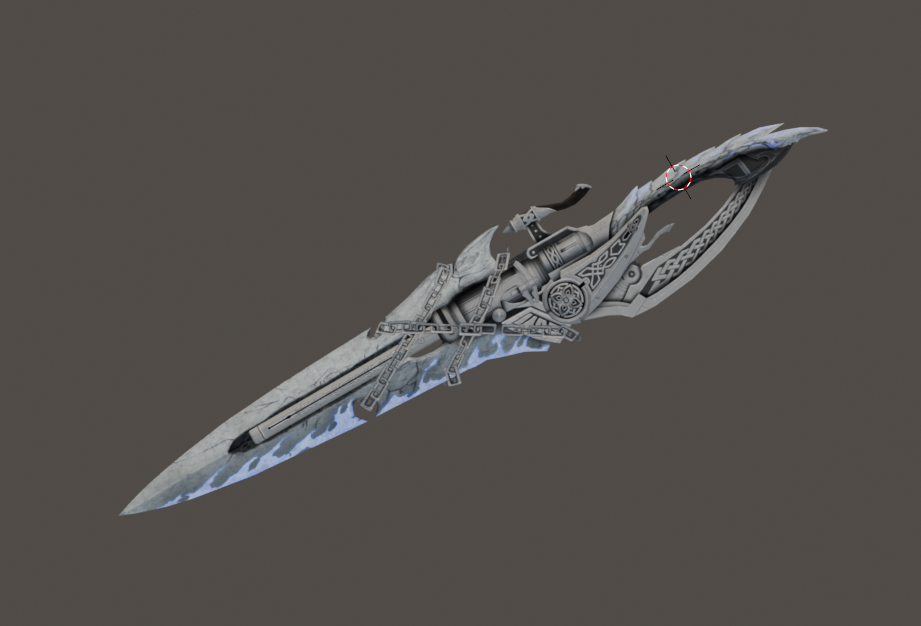 Decorative knife with intricate designs on a gray background