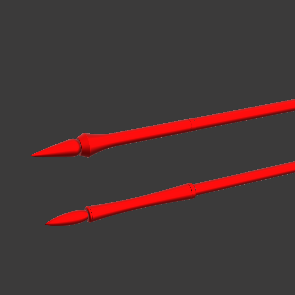 A pair of bright red paintbrushes with metallic silver ferrules, shown diagonally against a solid dark gray background.