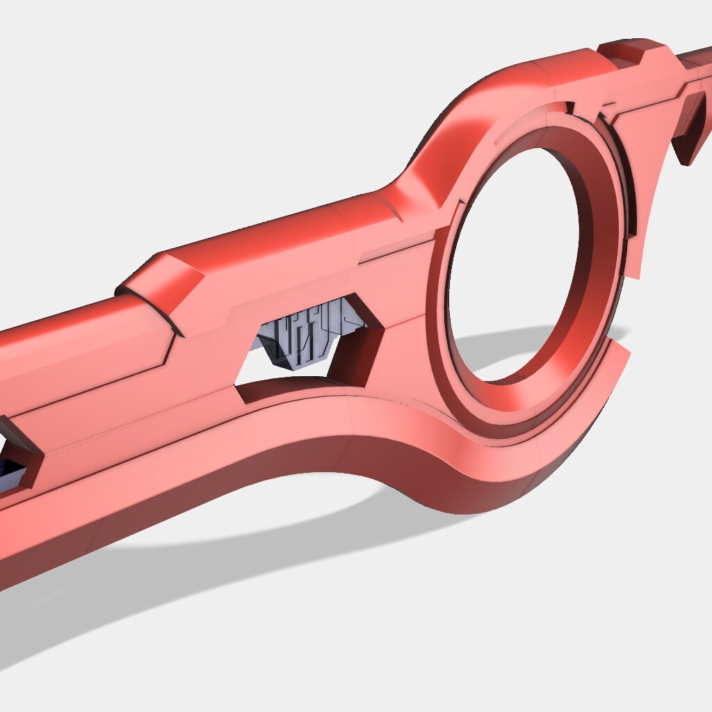 Close-up of a red metal connecting rod on a light gray background