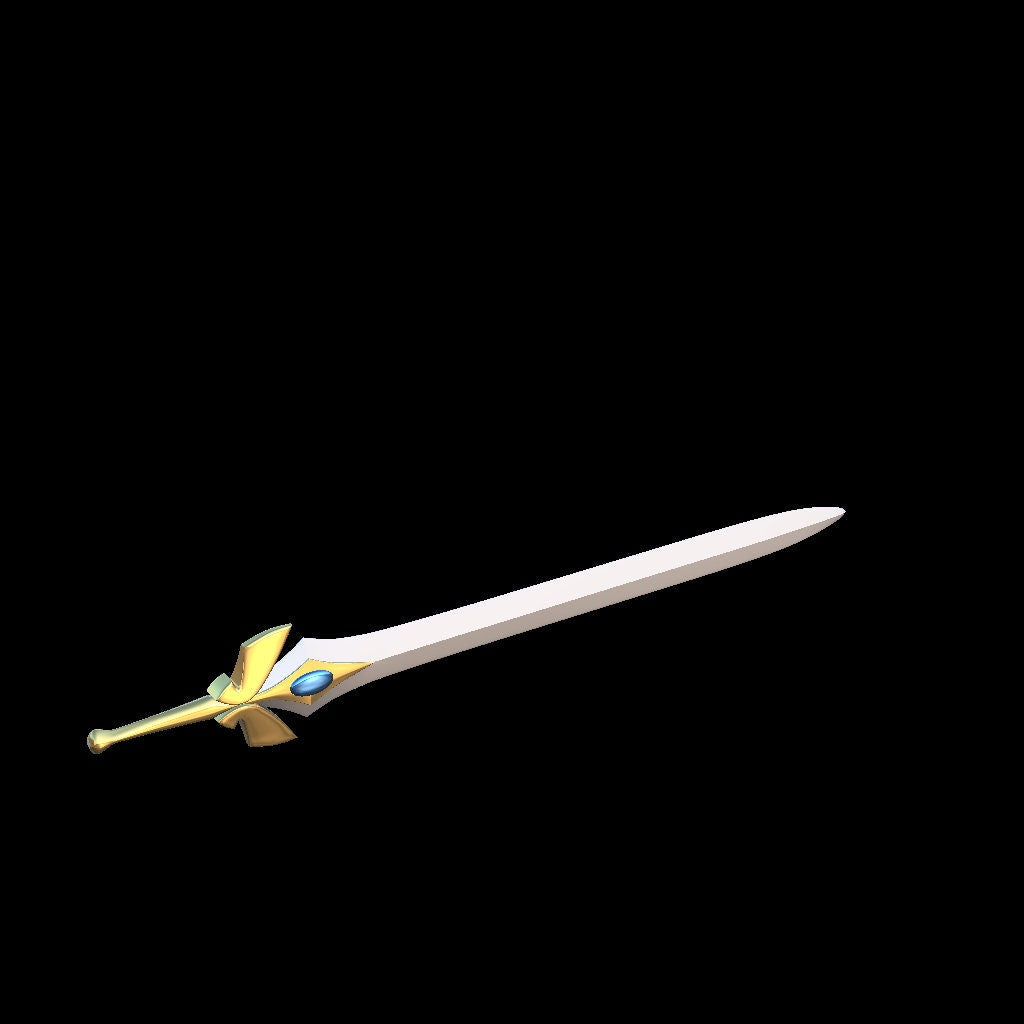 Decorative sword with gold and blue accents on a white background