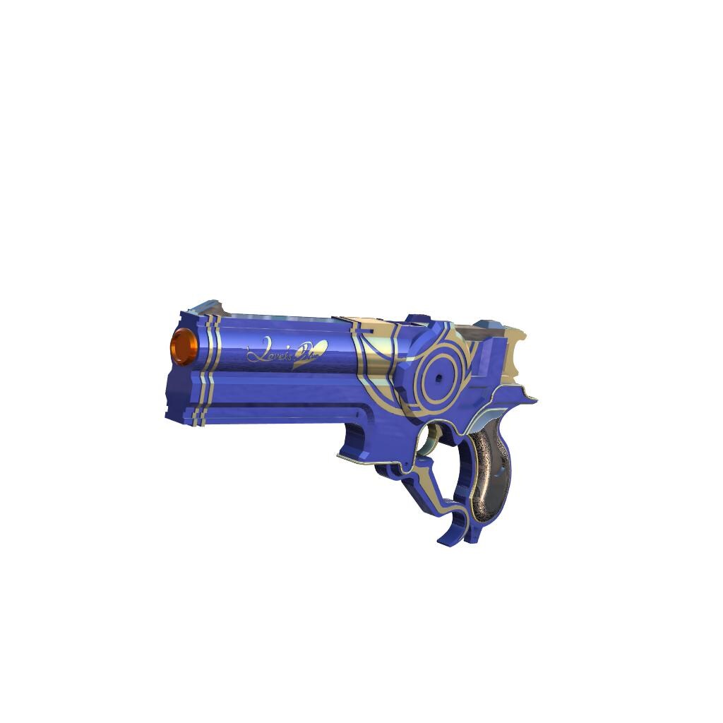 Blue toy gun with gold accents on a white background