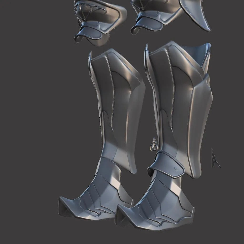 Gray armor pieces on a dark gray background