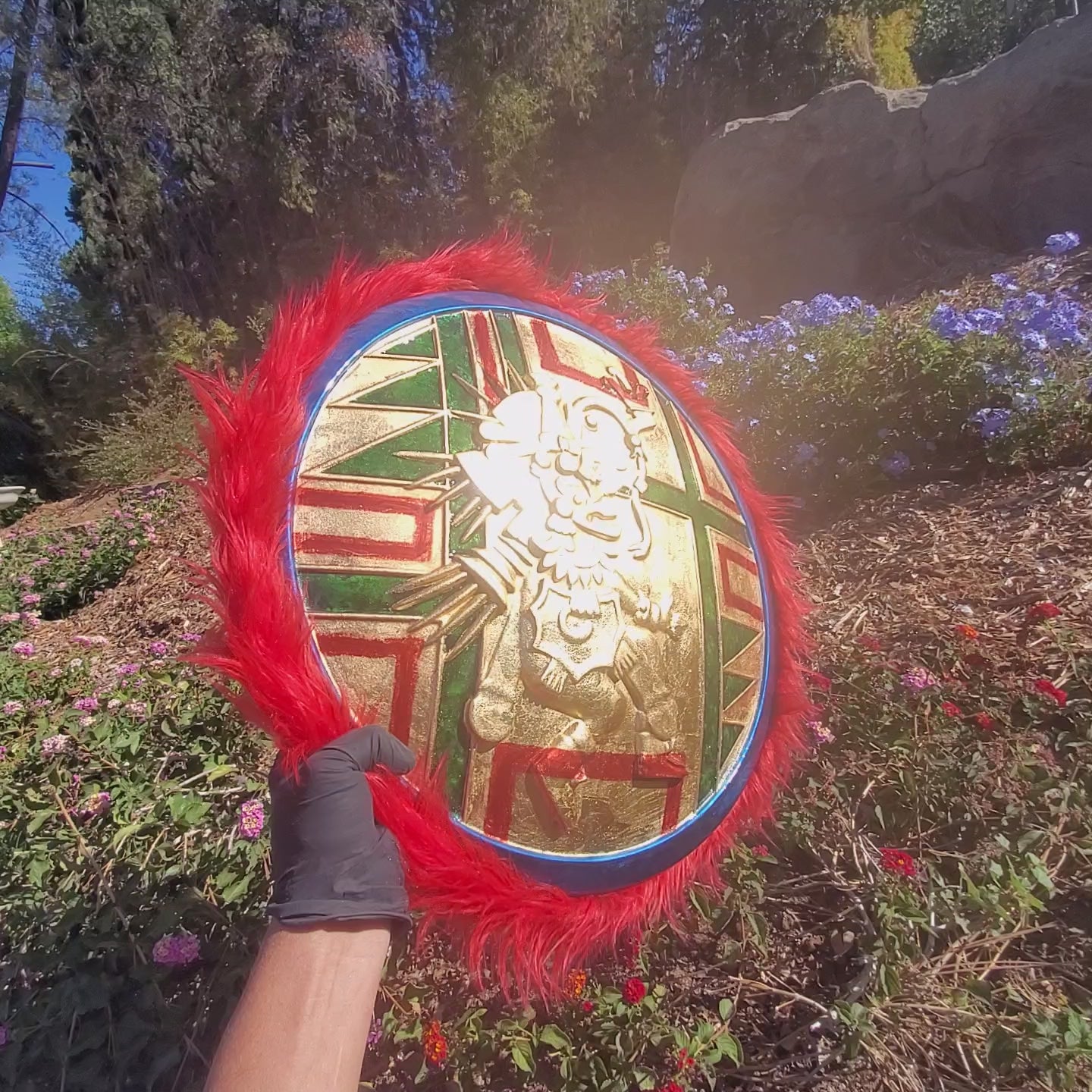 Handmade Aztec sword and shield with gold leaf finish