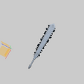 A 3D digital render of a long, chain-like sword or blade accessory with dark spikes along the sides, shown on a plain light gray background.